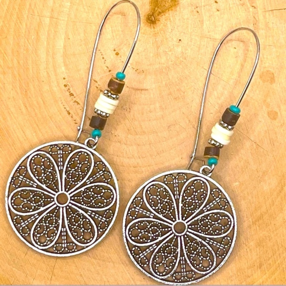 COPY - NWT, Moda Beaded Silver Bohemian Earrings
